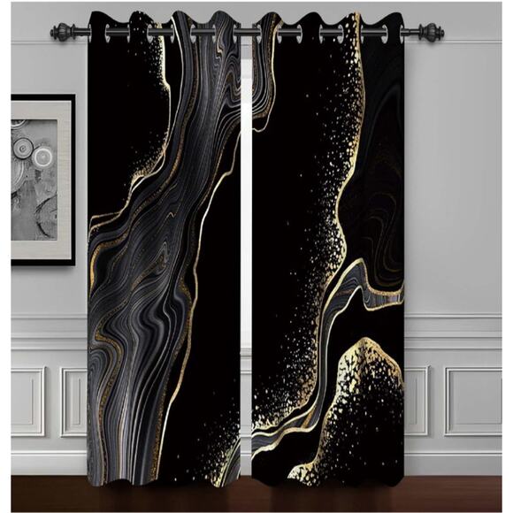 Baocicco Black and Gold Marble Window Curtains for Bedroom Living Room - Art Flu - Picture 1 of 6